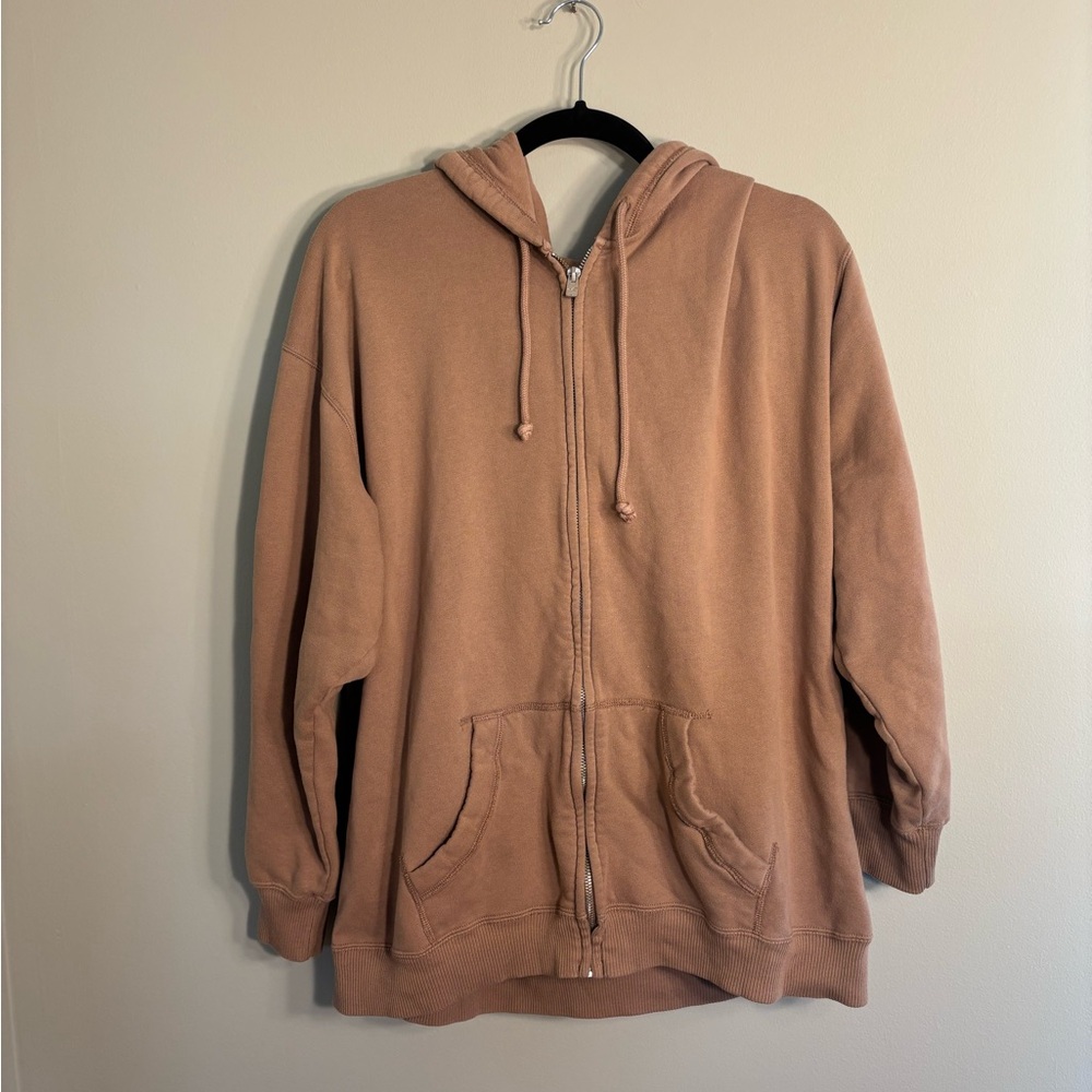 Y2K Hollister Women's Oversized Zip-Up Hoodie Brown Size Large